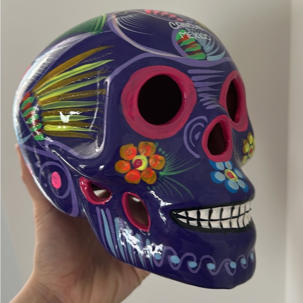 Hand Painted Mexican Colorful Ceramic Skull Art Decor